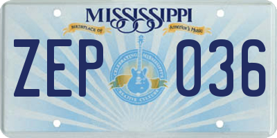 MS license plate ZEP036