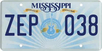 MS license plate ZEP038
