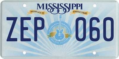 MS license plate ZEP060
