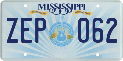 MS license plate ZEP062