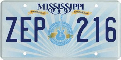 MS license plate ZEP216