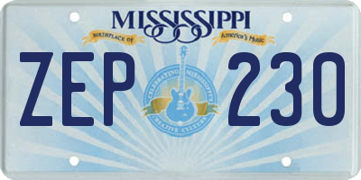 MS license plate ZEP230