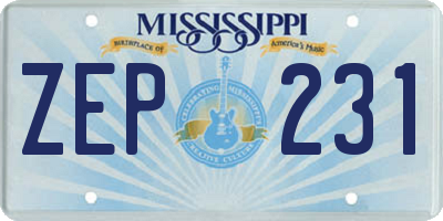MS license plate ZEP231