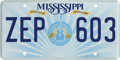 MS license plate ZEP603
