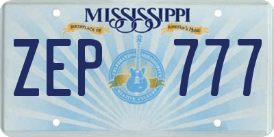 MS license plate ZEP777
