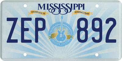 MS license plate ZEP892
