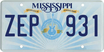 MS license plate ZEP931