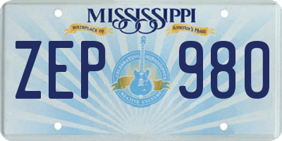 MS license plate ZEP980