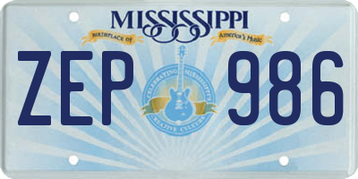 MS license plate ZEP986