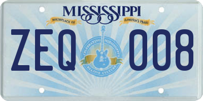 MS license plate ZEQ008