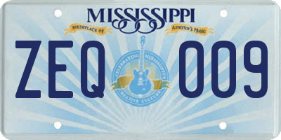 MS license plate ZEQ009