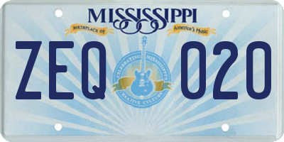 MS license plate ZEQ020