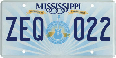 MS license plate ZEQ022