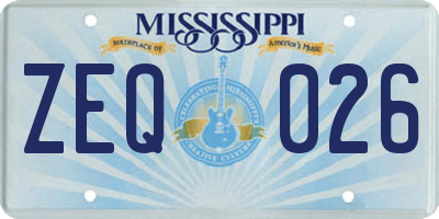 MS license plate ZEQ026