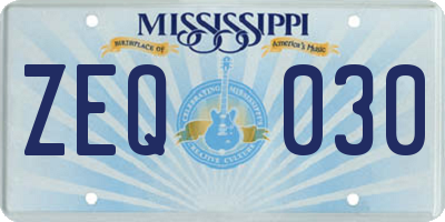 MS license plate ZEQ030