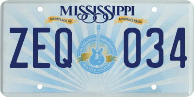 MS license plate ZEQ034