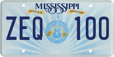 MS license plate ZEQ100