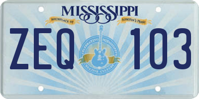 MS license plate ZEQ103