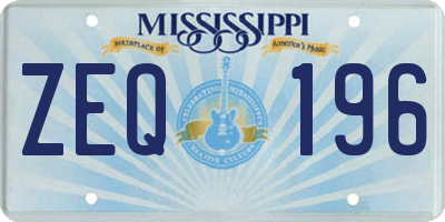 MS license plate ZEQ196