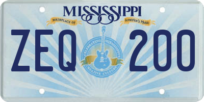 MS license plate ZEQ200