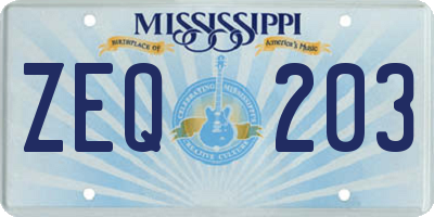 MS license plate ZEQ203
