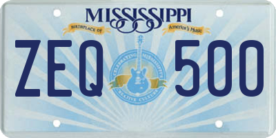 MS license plate ZEQ500
