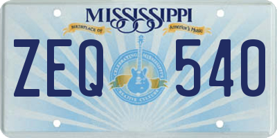 MS license plate ZEQ540