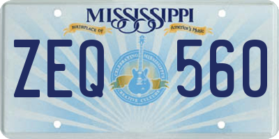 MS license plate ZEQ560