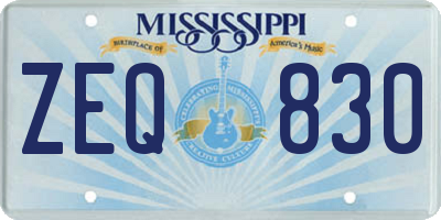 MS license plate ZEQ830