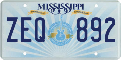 MS license plate ZEQ892