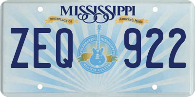 MS license plate ZEQ922