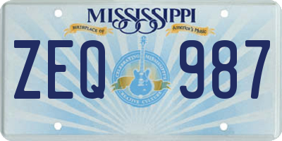 MS license plate ZEQ987