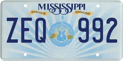 MS license plate ZEQ992
