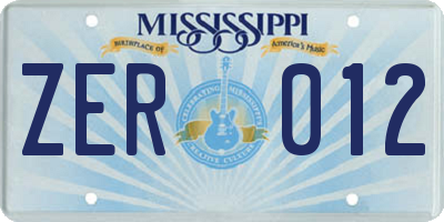 MS license plate ZER012