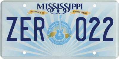 MS license plate ZER022