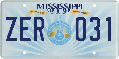 MS license plate ZER031