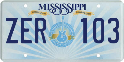 MS license plate ZER103