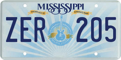 MS license plate ZER205