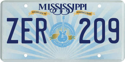 MS license plate ZER209