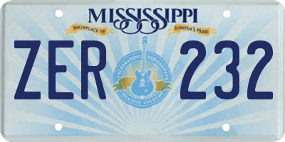 MS license plate ZER232