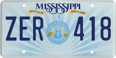MS license plate ZER418