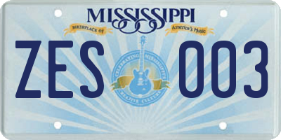 MS license plate ZES003