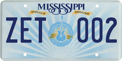 MS license plate ZET002