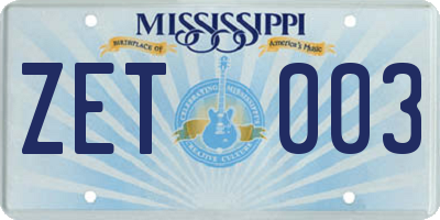MS license plate ZET003