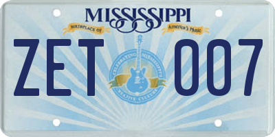 MS license plate ZET007