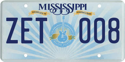 MS license plate ZET008