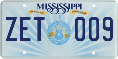 MS license plate ZET009