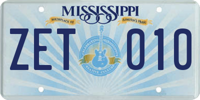 MS license plate ZET010