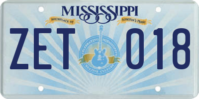MS license plate ZET018