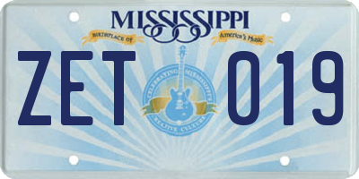 MS license plate ZET019